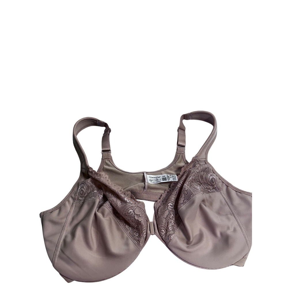 Glamorise MagicLift Front Close Bra 42D Taupe Lace Trim Wirefree Womens